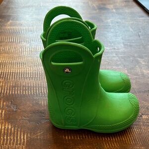CROCS Kids Bright Green Waterproof Rain Boots with Pull Handles
